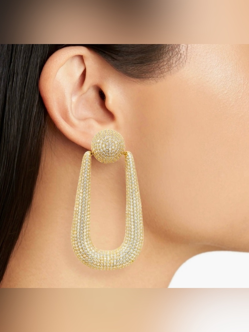 Cult Gaia Brea Clip-On Drop Earrings, Gold & Clear Crystals, new in box! - Picture 5 of 11